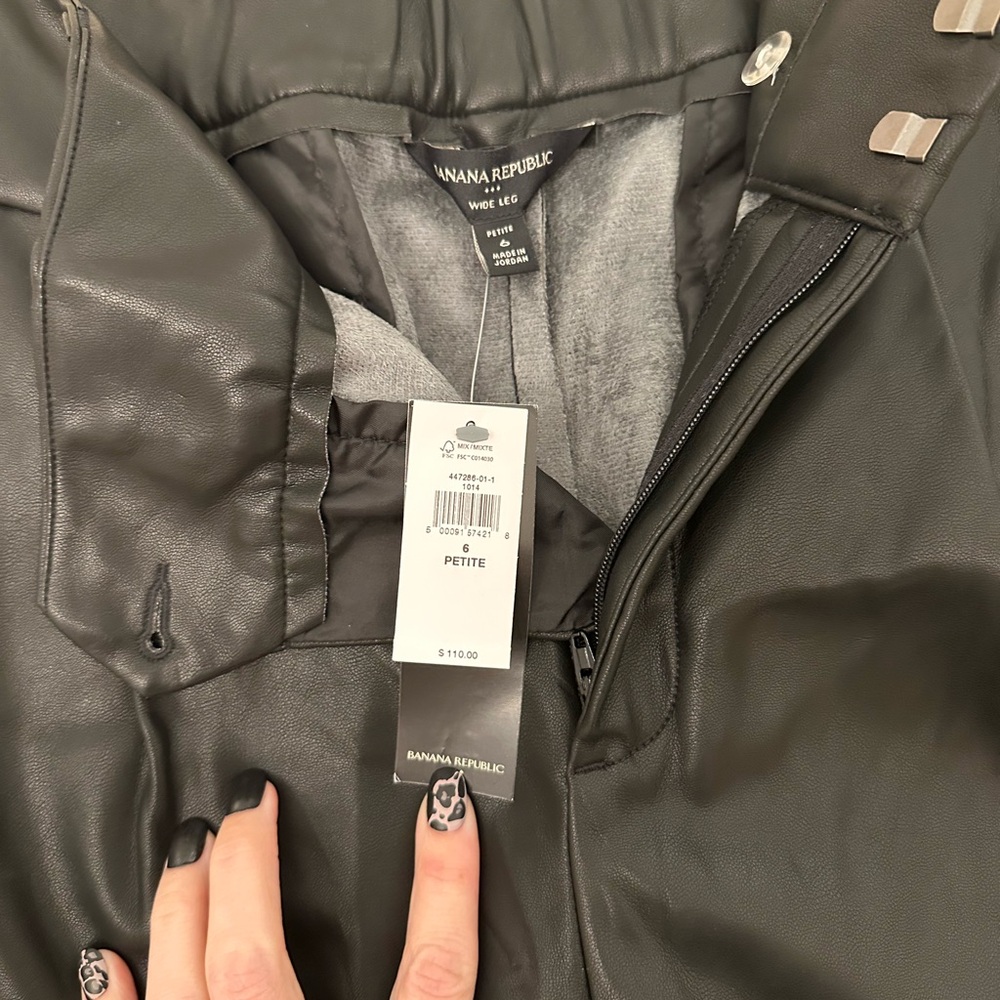 BANANA REPUBLIC NWOT Cruise Leather Wide-Leg Pant in Black Sz 6 petite! BNWT!!